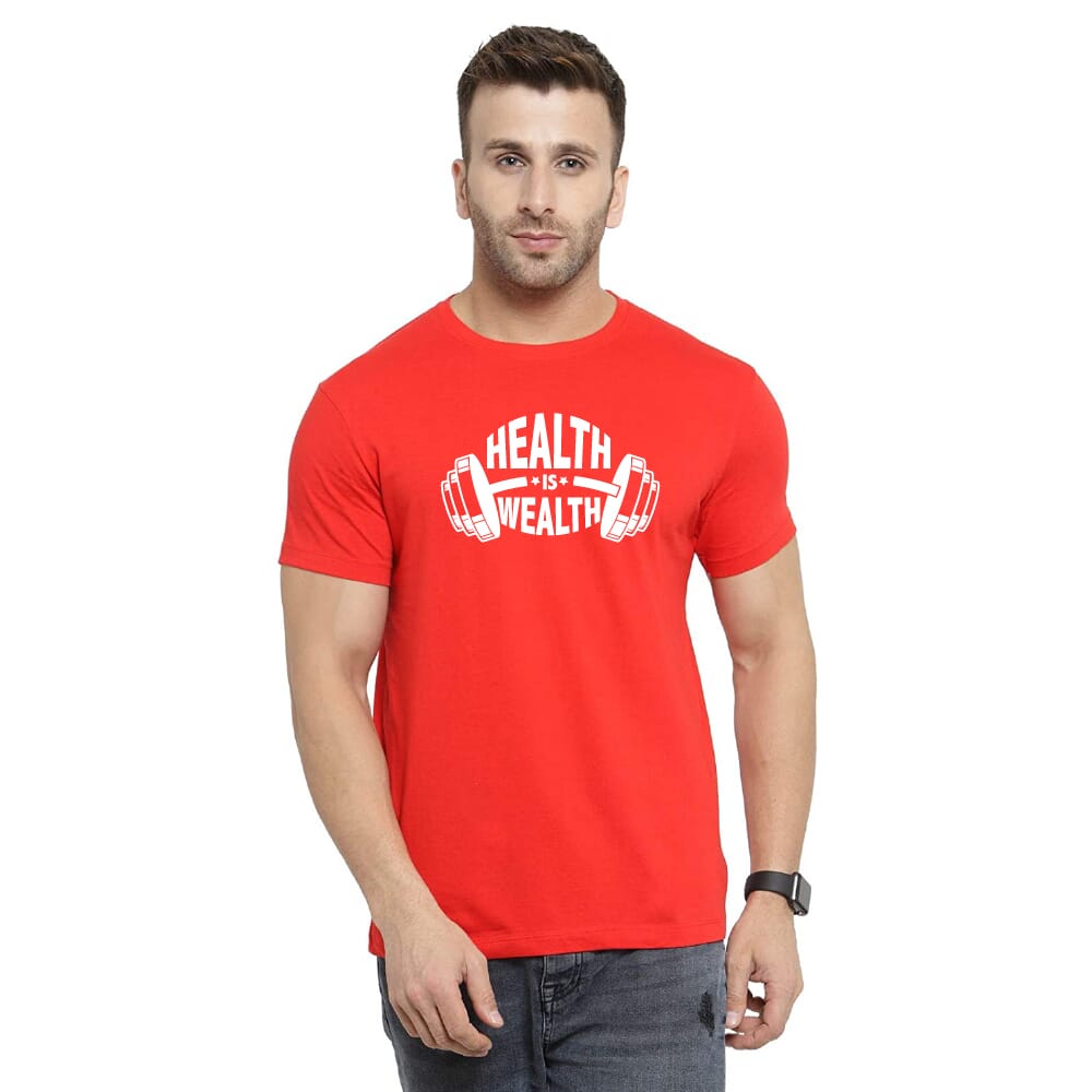 Health Is Wealth Unisex Biowash Tshirt - Red